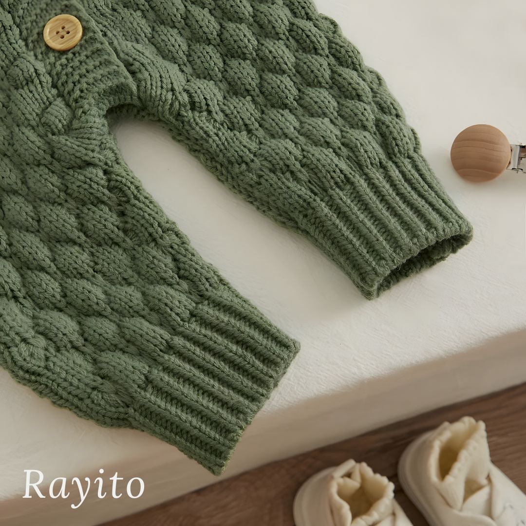 Conjunto de 2 Piezas para Bebé de Tejido de Punto Verde Cómodo – Mameluco y Gorrito Osito