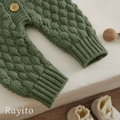 Conjunto de 2 Piezas para Bebé de Tejido de Punto Verde Cómodo – Mameluco y Gorrito Osito
