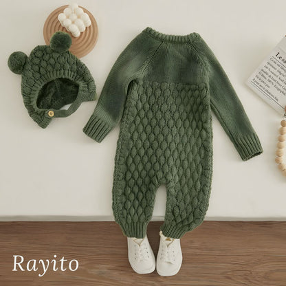 Conjunto de 2 Piezas para Bebé de Tejido de Punto Verde Cómodo – Mameluco y Gorrito Osito