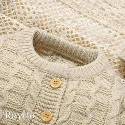 Conjunto de 3 Piezas Infantil para Bebé Tejido de Punto Beige Cómodo – Gorrito Pompon Beige