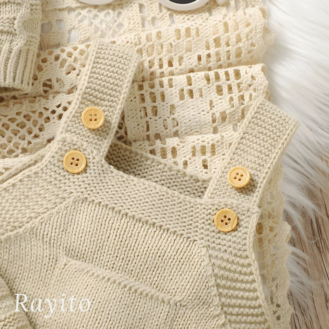 Conjunto de 3 Piezas Infantil para Bebé Tejido de Punto Beige Cómodo – Gorrito Pompon Beige