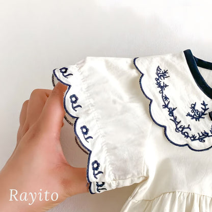 Mameluco Corto Infantil para Niña de Algodón Blanco y Negro Cómodo y Suave – Encaje Bordado Elegante