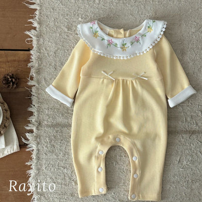 Mameluco Infantil para Niña de Algodón Amarillo Cómodo y Suave – Bordado Flores