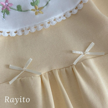 Mameluco Infantil para Niña de Algodón Amarillo Cómodo y Suave – Bordado Flores