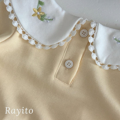 Mameluco Infantil para Niña de Algodón Amarillo Cómodo y Suave – Bordado Flores