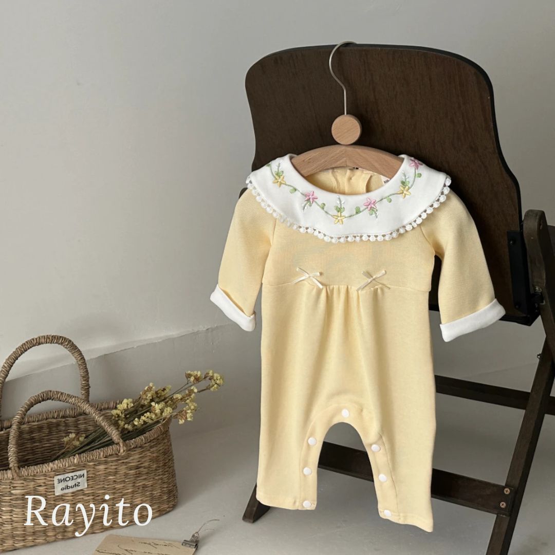Mameluco Infantil para Niña de Algodón Amarillo Cómodo y Suave – Bordado Flores