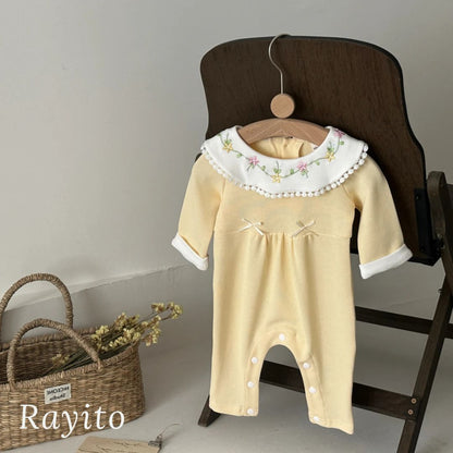Mameluco Infantil para Niña de Algodón Amarillo Cómodo y Suave – Bordado Flores