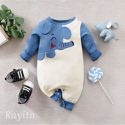 Mameluco para Bebé de Algodón Azul y Crema Cómodo y Suave – Elefante