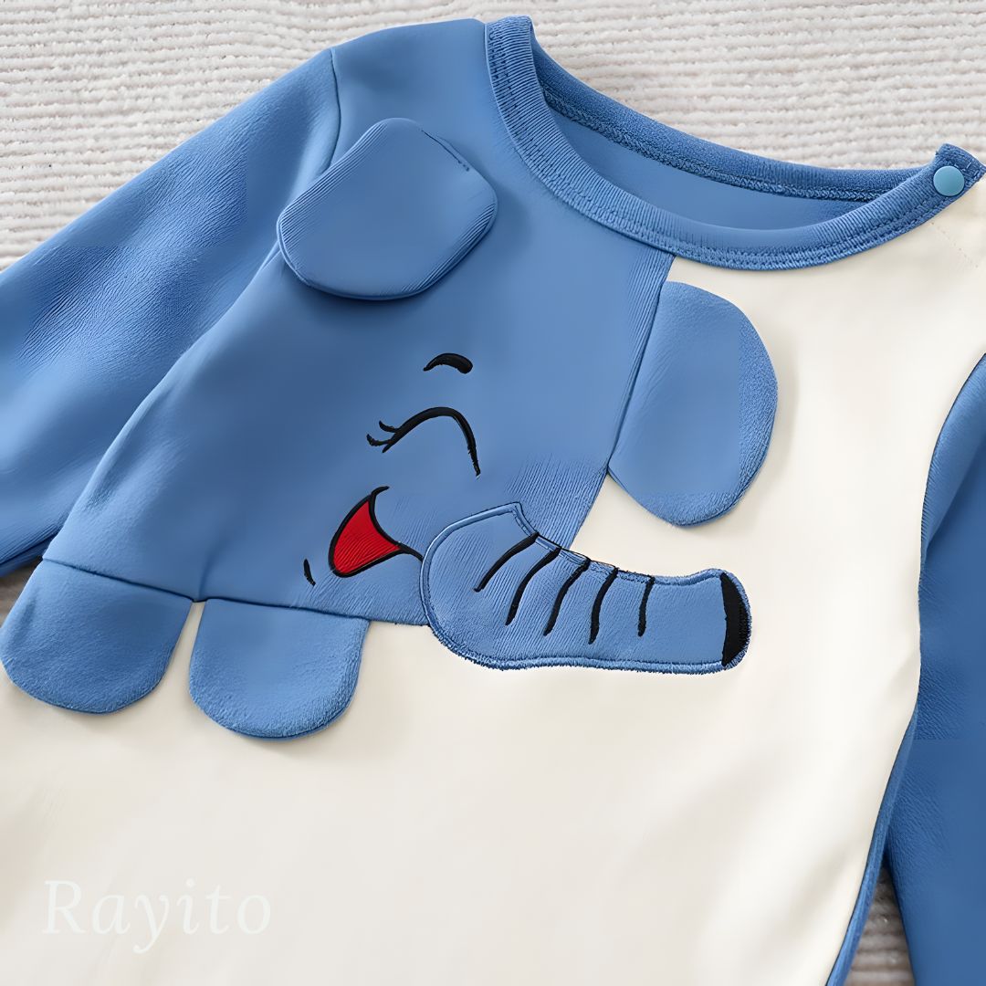 Mameluco para Bebé de Algodón Azul y Crema Cómodo y Suave – Elefante