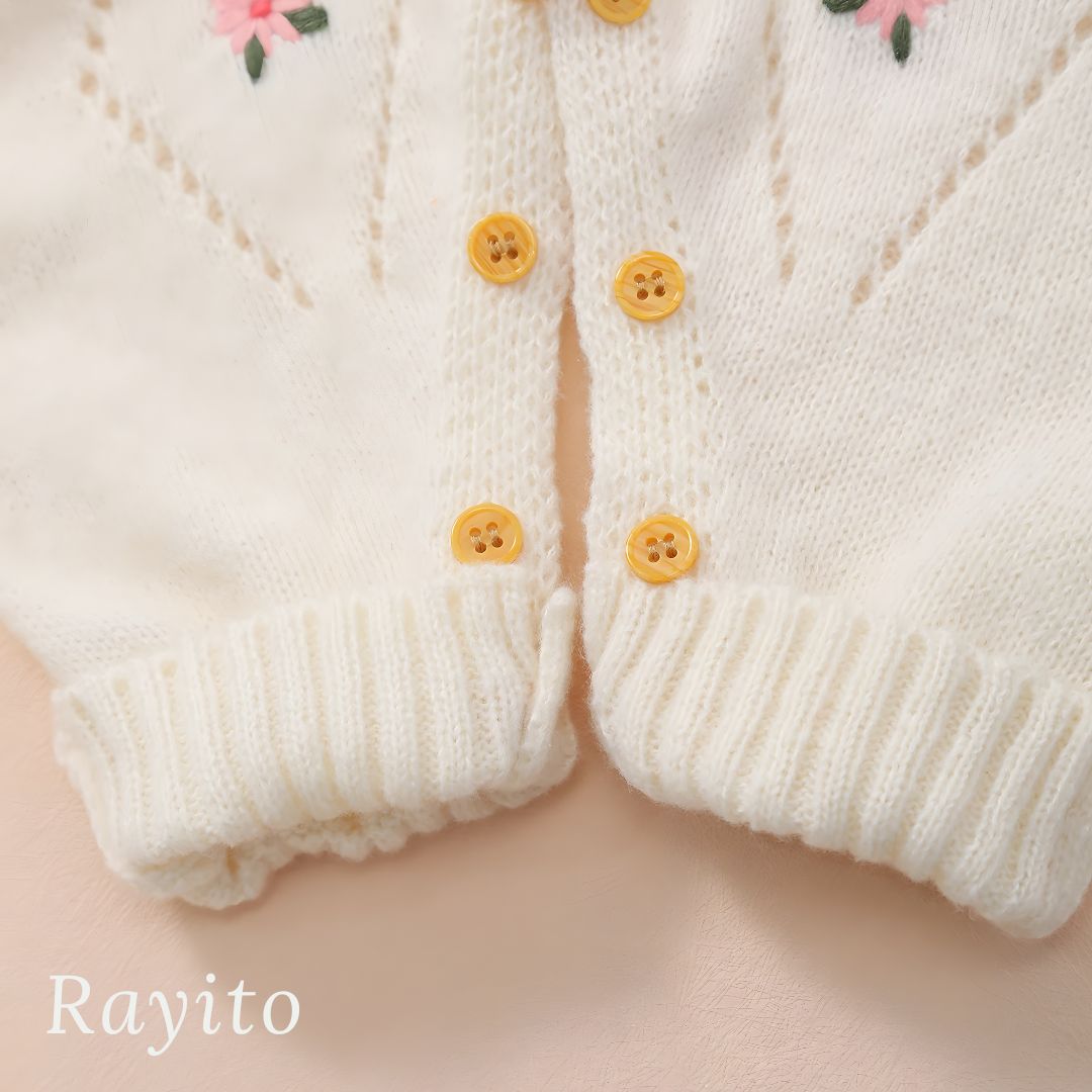 Mameluco Infantil Tejido de Punto Blanco Marfil Cómodo y Suave – Flores Bordadas Rosas