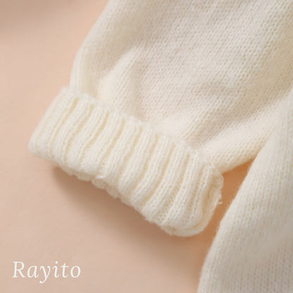 Mameluco Infantil Tejido de Punto Blanco Marfil Cómodo y Suave – Flores Bordadas Rosas