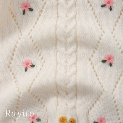 Mameluco Infantil Tejido de Punto Blanco Marfil Cómodo y Suave – Flores Bordadas Rosas