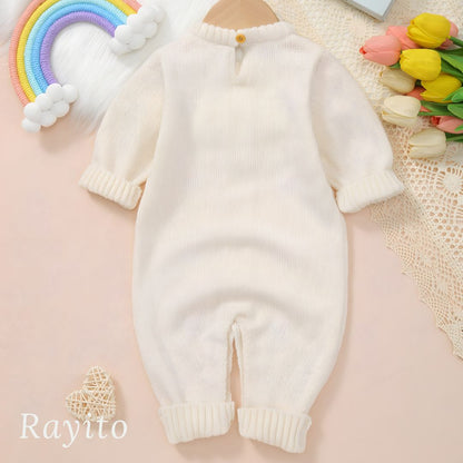 Mameluco Infantil Tejido de Punto Blanco Marfil Cómodo y Suave – Flores Bordadas Rosas