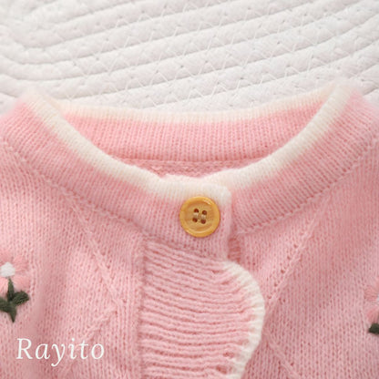 Mameluco Infantil Niña de Tejido de Punto Rosa Cómodo y Suave – Flores Tejidas Rosa