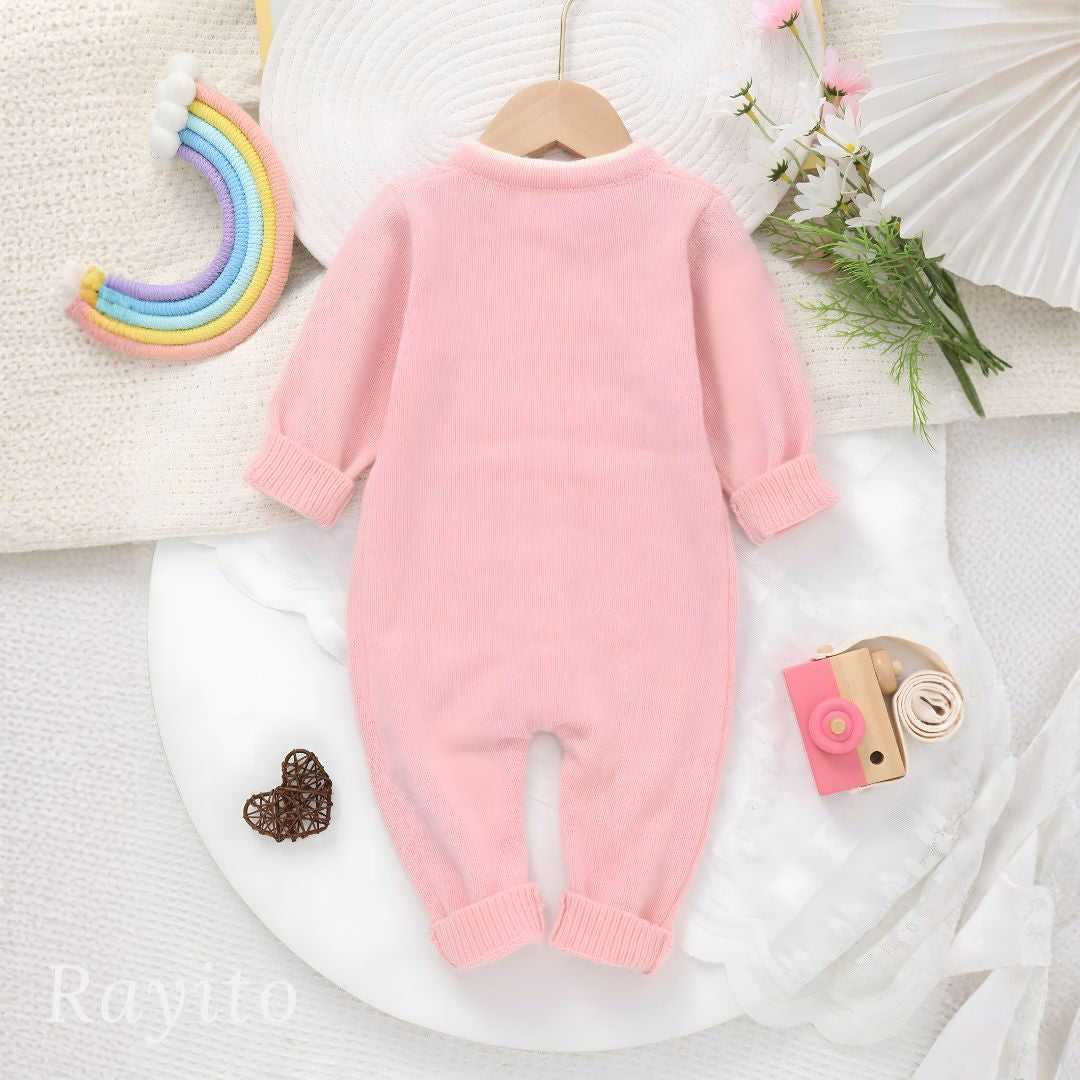 Mameluco Infantil Niña de Tejido de Punto Rosa Cómodo y Suave – Flores Tejidas Rosa