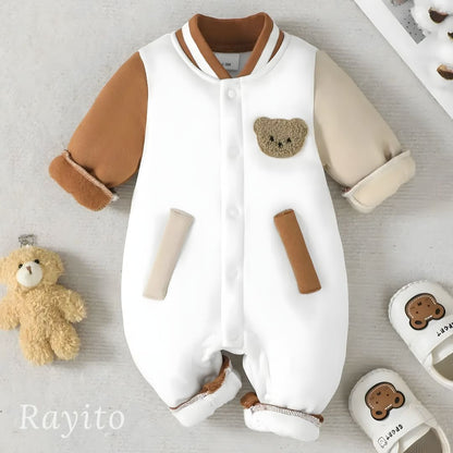 Mameluco para Bebé de Algodón Blanco y Café Cómodo y Suave – Osito Varsity Beige