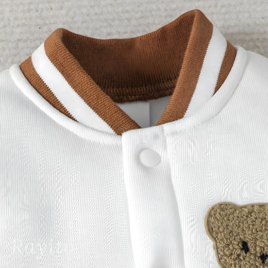 Mameluco para Bebé de Algodón Blanco y Café Cómodo y Suave – Osito Varsity Beige