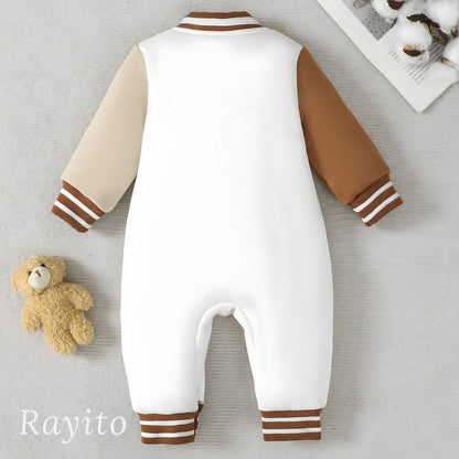 Mameluco para Bebé de Algodón Blanco y Café Cómodo y Suave – Osito Varsity Beige