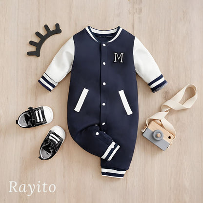 Mameluco para Bebé de Algodón Azul Marino y Blanco Cómodo – Estilo Beisbol