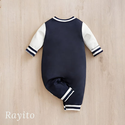 Mameluco para Bebé de Algodón Azul Marino y Blanco Cómodo – Estilo Beisbol
